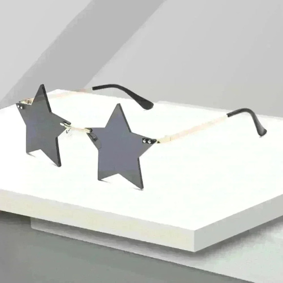 Geometric Rimless Star Sunglasses Black Gold Fun Festival Party EDM New Year’s - Picture 8 of 9